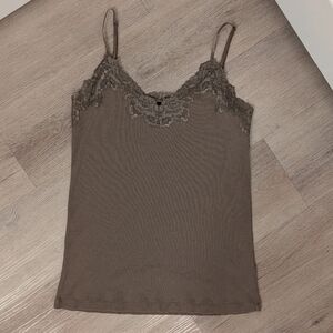 Apostrophe Lace-Trim Tank Top in Brown